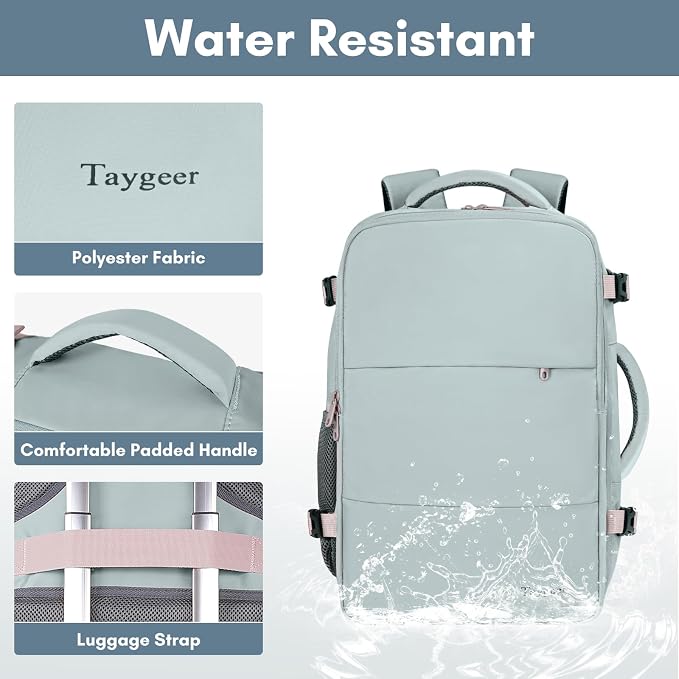 Taygeer Personal Item Backpack for Men Women, Travel Backpack Carry on | Carry on Luggage Flight Approved with Water Bottle Pocket & Shoe Pouch, Large Weekender Work Bag for Hiking Gift, Gray Powder