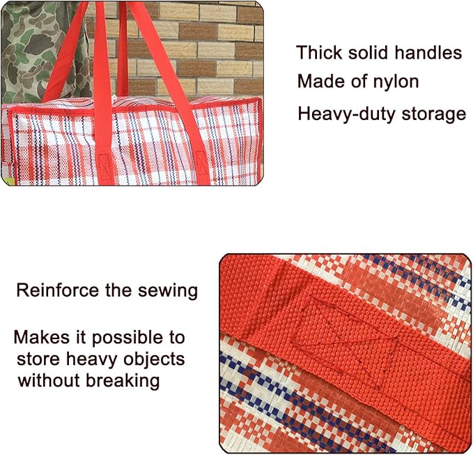 Heavy Duty Jumbo Moving Bags, 168L Oversize Organizer Storage Bags With Durable Zippers for Clothes Comforter Pillow, Water-proof Totes for Carrying Camping Bedding (Set of 4) Red