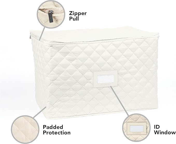Covermates Keepsakes - Serveware Storage - Padded Protection - ID Window - Stain Resistant - Machine Washable - China Storage, Cream