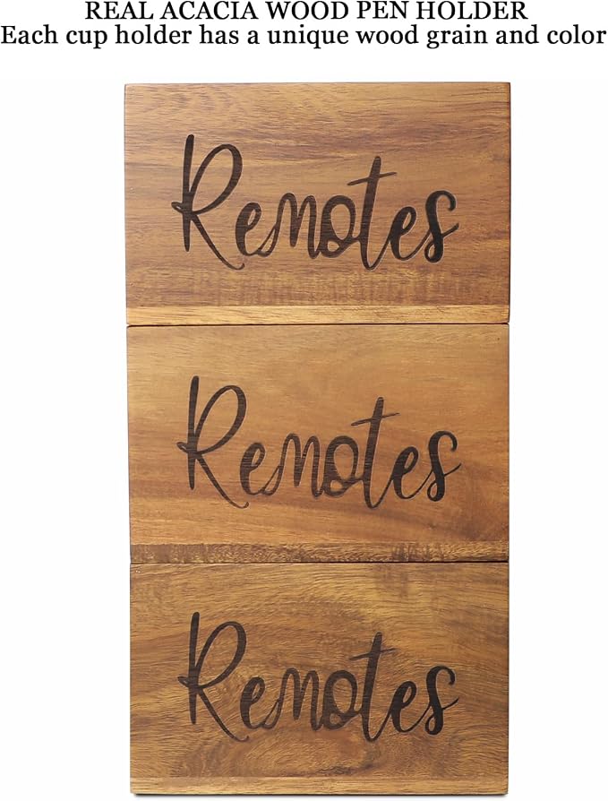 LBEMEY Acacia Wood TV Remote Holder, Caddy and Organizer for Table, Vintage Farmhouse Desk Caddy (Brown, 4+ Remotes)