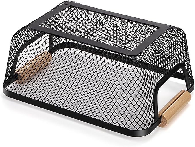Noamus 3 Pack Metal Mesh Basket with Wooden Handle, Farmhouse Wire Steel Storage Bins, Rectangle Fruit Vegetable Organizer Containers for Home Cabinet Pantry Kitchen Decor, Snack Gift (Black, 3 Size)