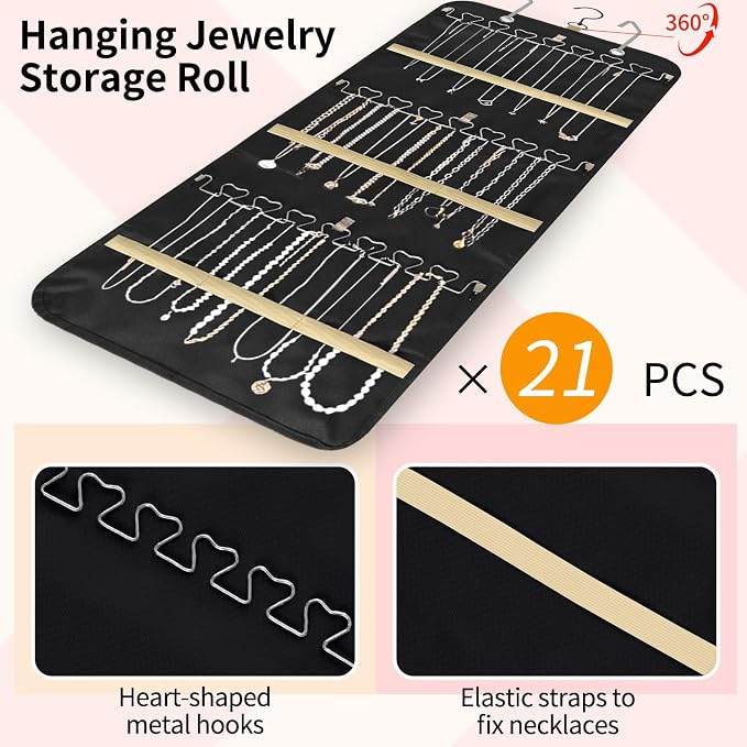 Bloss Upgraded Version Hanging Jewelry Organizer-43 Pockets in 3 Sizes, Dual-Sided Hanging Jewelry Organizers and Storage for for Earrings, Rings, Bracelets, Necklaces