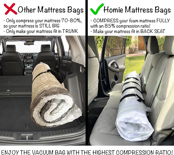 Mattress Vacuum Bag for Moving, Vacuum Seal Mattress Bag for Memory Foam or Inner Spring Mattresses, Compression and Storage for Returns, Leakproof Valve and Double Zip Seal (Full)