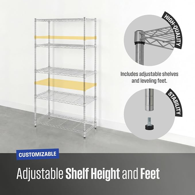 SafeRacks NSF 5-Tier Heavy Duty Steel Wire Shelves (14"x30"x60")