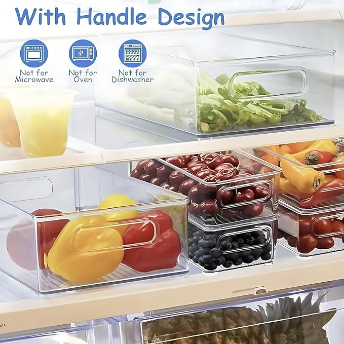 12 Pack Refrigerator Organizer Bins | 3 Sizes Stackable Clear Pantry Storage with Handles for Fridge, Freezer, Shelves, Drawer, Snack Organizer for Home & Kitchen