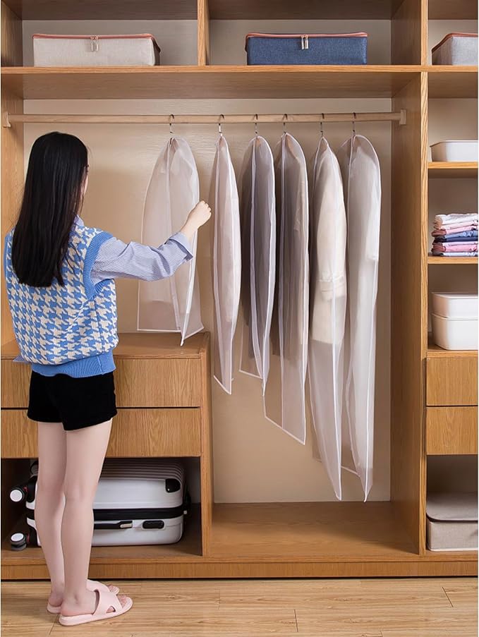 Garment Bags Clothes Storage Bag (Set of 12) Closet Cover for Open Closet Shirt Bags with Zipper for Suit, Sweaters Travel Laundry Wardrobe Closet Garment Dust Cover Bags (White 24'' x 54'')
