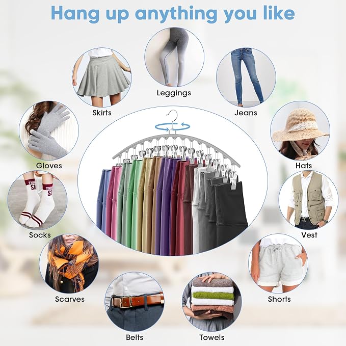 3 Pack Legging Organizer for Closet Hanging, Pants Hangers with Clips Holds 45 Leggings, Shorts, Skirts, Jeans, Hats, Pants Hangers Space Saving Clothes Racks Closet Organizers and Storage, Grey