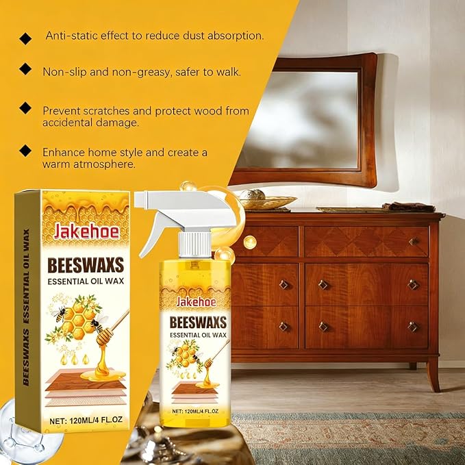 Beeswax Wood Polish Spray,Beeswax Essential Oil Wax, Natural Essential Oil Wax Cleaner for Furniture, Floors, Living Rooms, Kitchens