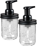 SheeChung Mason Jar Foaming Soap Dispenser, Glass Foaming Hand Soap Dispensers, Stainless Steel Lid, Refillable Foam Soap Dispenser for Bathroom Kitchen, Farmhouse Bathroom Decor (2 Pack, Black)