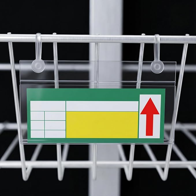 Elsjoy 100 Pack Plastic Wire Shelf Label Holders, 4" x 2.3" Clear Price Tag Holder Sign & Ticket Holder with Double Snap Lock Closure, Reusable Basket Label Holders for Market, Retail Shop, Pantry