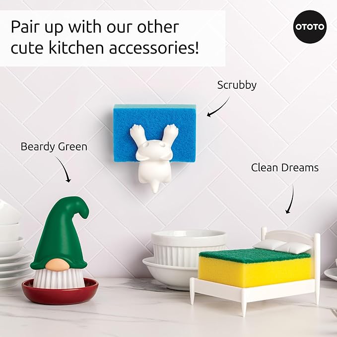 New! Beardy Gnome Dish Brush by Ototo - Gnomes, Quirky Gifts, Cute Kitchen Accessories, Funny Kitchen Gadgets, Vegetable Brush, Cute and Useful Gifts for Women (Green)
