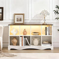 8 Cube Storage Organizer Bookcase, Long Horizontal Wood Bookshelf with Open Compartments, Multi-Purpose Cube Shelf, Hallway TV Stand for Living Room, Bedroom, Entryway, White