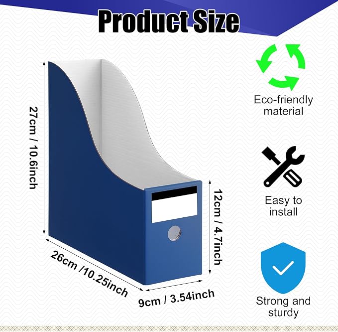 Thenshop 24 Pcs Cardboard Magazine File Holder Organizer, Desk File Organizer Box Foldable Book Bin Papers Storage Folder with Label for School Classroom Office Supplies(Classic,Navy Blue)