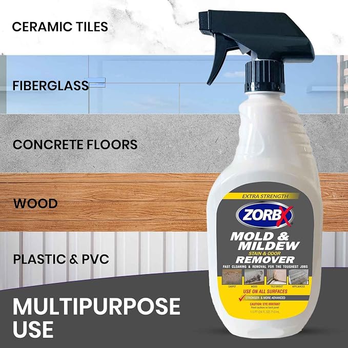 ZORBX Extra Strength Remover & Cleaner Spray 24 FL Oz – Scrub Free Formula - Bleach Free Stain & Smell Eliminator for Shower, Bathroom, Ceiling, Carpet, Cars, Walls & Wood | Bleach Free Stain & Smell Eliminator for Shower, Bathroom, Ceiling, Carpet, Fa...