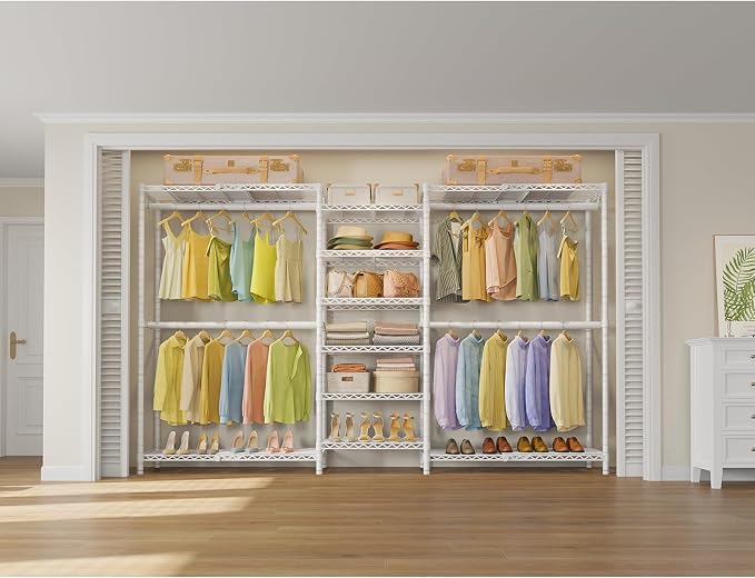 VIPEK X3 Plus Large Expandable Closet Rack Adjustable from 5'10" to 8'8" with Extendable Shelves and Hanger Rods, Freestanding Clothing Racks Modular Closet Systems Wardrobe, Max Load 1360LBS, White