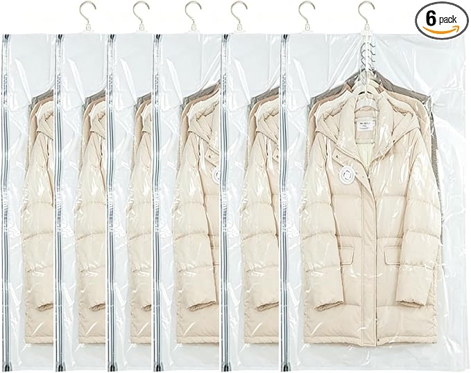 Hanging Vacuum Storage, 27x51 In/70x130cm,space bags, hanging vacuum storage bags,Clothing protection, dustproof and anti-aging protection to prevent wrinkles 6pcs,No electric pump (6 Jumbo)