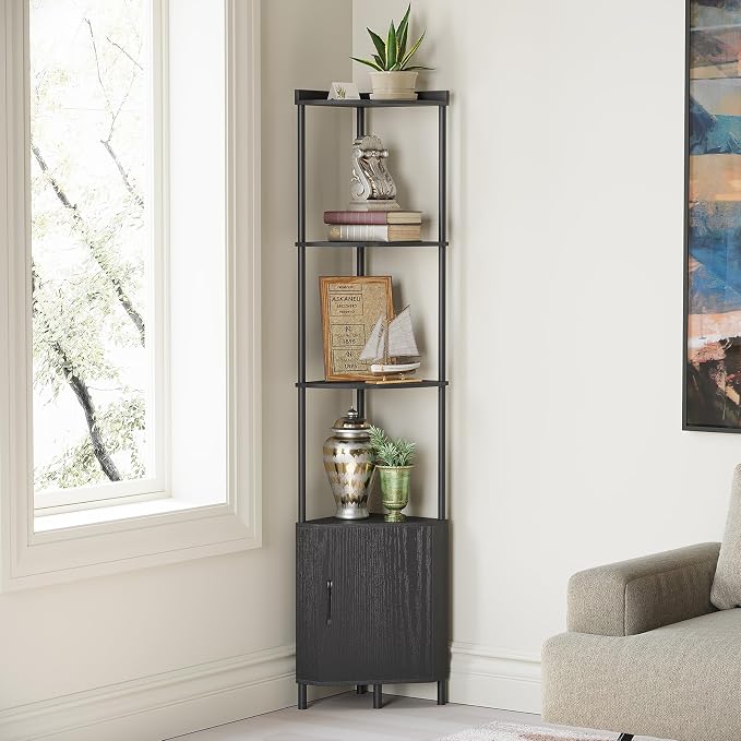 SUNMORY 5 Tier Corner Cabinet, 65.4" Tall Corner Shelf with Storage, Display Shelf Corner Shelves for Living Room Decor, Wall Corner Bookshelf, Plant Stand for Bedroom, Bathroom, Kitchen, Small Space