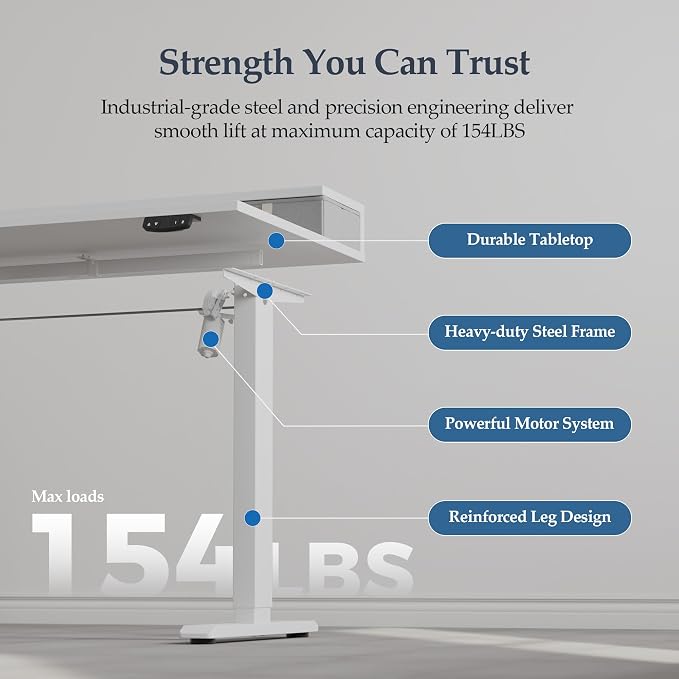 Klicelor 55 x24 Inch Electric Standing Desk with Drawers, Adjustable Height Small Sit Stand Desk for Home Office, Compact Computer Workstation with Storage– White