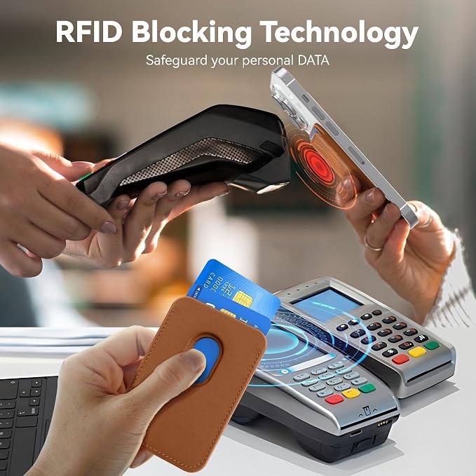 Stronger Magnetic RFID Leather Mag-Safe Card Holder for iPhone 16 Series, Mag-Safe Accessories Stick on Series of iPhone 17/16/15/14/13/12 and Pro/Promax, Brown