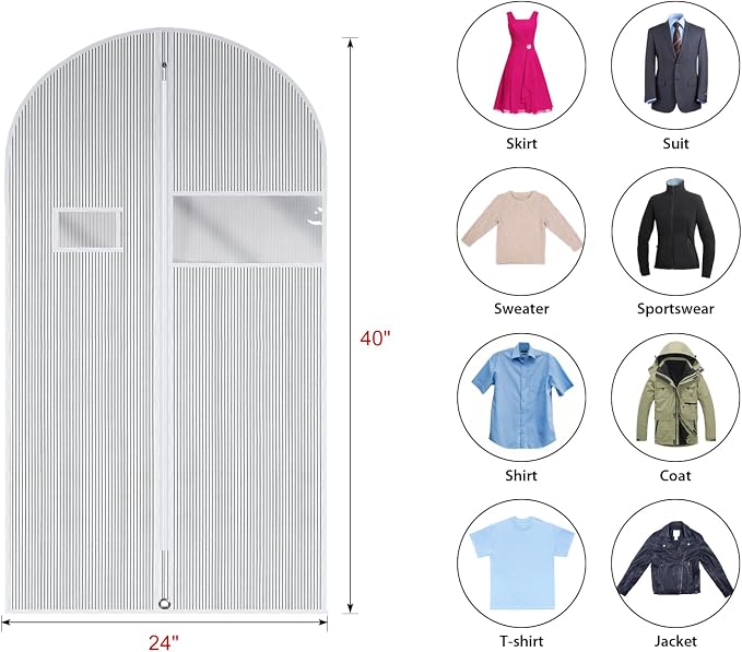 Univivi Suit Bags for Closet Storage and Travel, 40 Inch, 10 Pack, White | Non-woven fabric, Breathable Suit Cover, Dustproof Hanging Storage Bag, Clear Window and ID Card Holder for Closet Storage