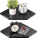 Corner Shelf Wall Mount, Set of 2 Solid Oak Wood Floating Corner Shelves with Wire Hole Display Shelf with Wire Hole Small Plant Display for Kitchen Living Room Bedroom Black