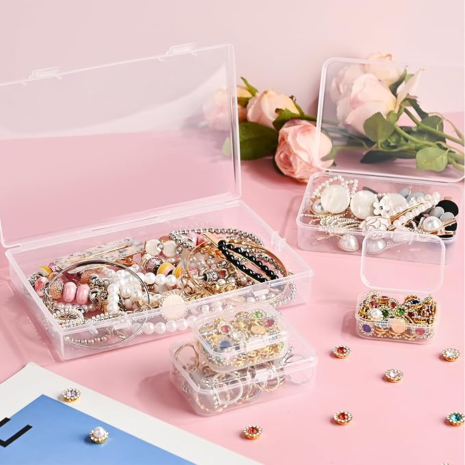 Mauproy Small Plastic Storage Containers with Lids, 4 Sizes, 24 Pack | Mini Bead Storage and Organizers, Rectangular Small Items Organizer Boxes with Hinged Lids and Labels for Craft Jewelry