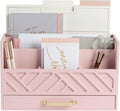 BLU MONACO | Pink Desk Organizers Wooden Mail Organizer with Drawer | Mail Sorter Organizer Countertop Gold Handle | Desk Organizers and Accessories Pink Office Storage