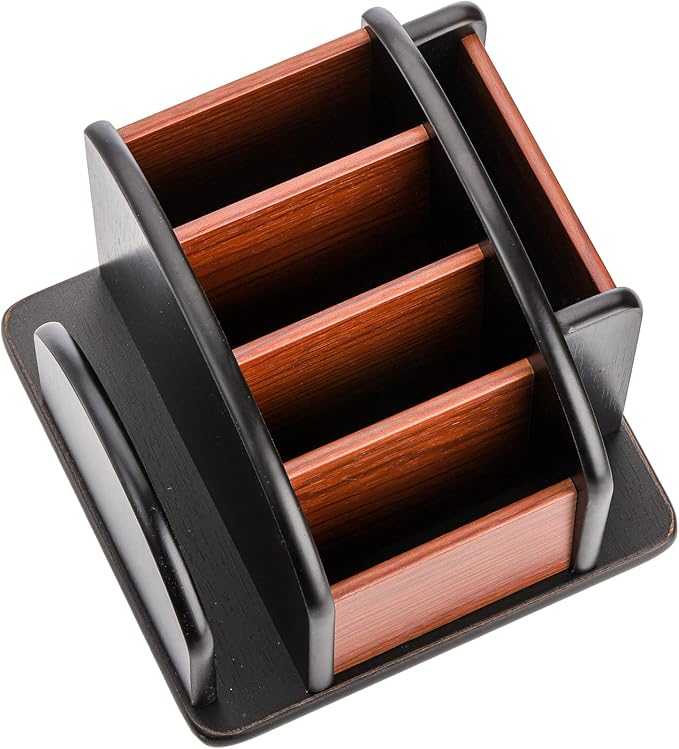 DEAYOU Wood Rotating Remote Caddy, Spinning Remote Control Holder for Table, 6-Compartment Wooden Revolving Office Supplies Desktop Storage Organizer for Pen, Pencil, Mail, Desk, Home, Living Room