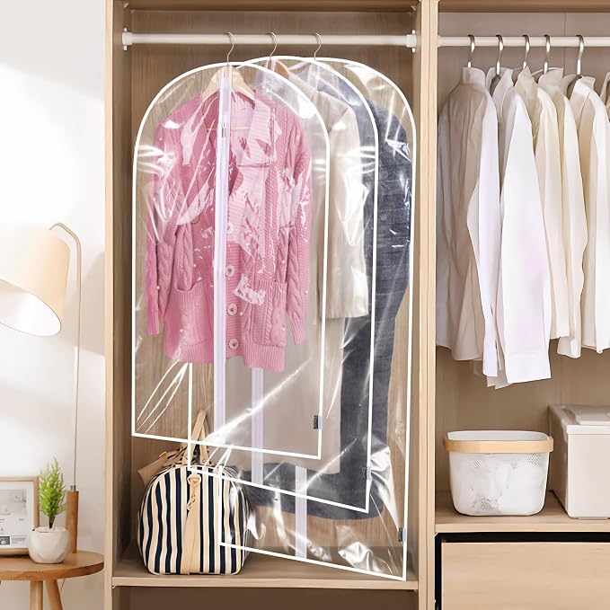 BALEINE 40'' Clear Garment Bags, 12 Packs PEVA Dress Bag for Closet Clothes Dresses Suit Coats Storage (Clear, 12PK)