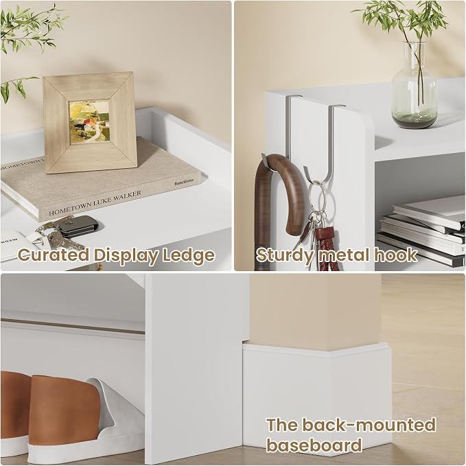 Shoe Cabinet Organizer with 2 Flip Drawers, Freestanding Shoe Rack Cabinet, Narrow Shoe Cabinet Storage for Entryway, Foyer, Hallway, White, 23.6" W