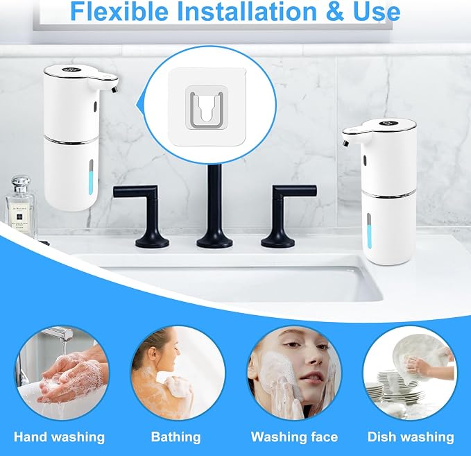 Automatic Soap Dispenser,6-Level Foaming Hand Soap Dispenser,Touchless Dish Soap Dispenser for Kitchen Bathroom,Ipx5 Waterproof,1200mah Rechargeable,12.8oz/380ml,Wall Mount & Countertop