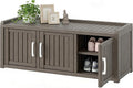 2-Tier Storage Bench, Waterproof UV-Resistant Outdoor Shoe Storage Cabinet with 3 Doors & Adjustable Shelves for Indoor Outdoor Entryway, Hallway, Living Room (Classic Gray)