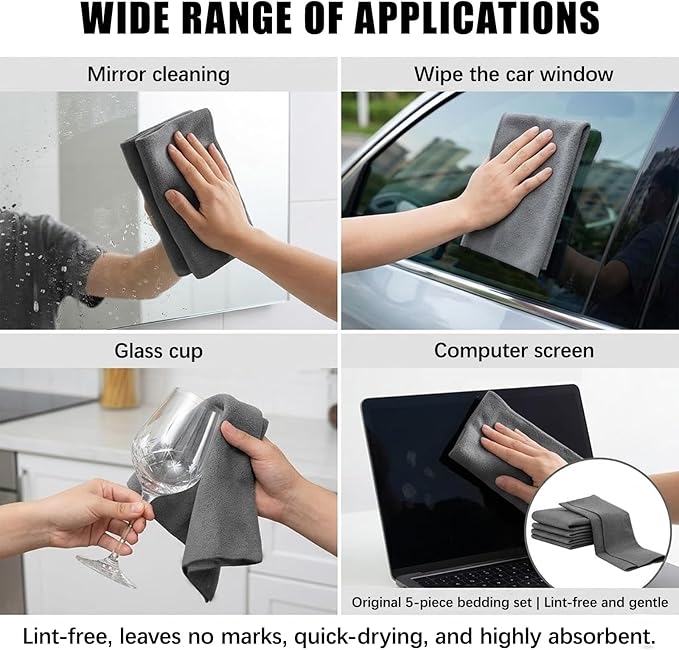 Magic Cleaning Cloth,Thickened Magic Cleaning Cloth,Reusable Microfiber Lint-Free Cloths for Kitchen, Windows, Glass, Mirror, Car, Gray (11.8×11.8 in,10)