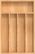 Silverware Organizer, Bamboo Kitchen Drawer Organizer, Utensil Holder, Cutlery Tray & Spoon Flatware Storage with Grooved Drawer Dividers (8.5''W x 13''D)