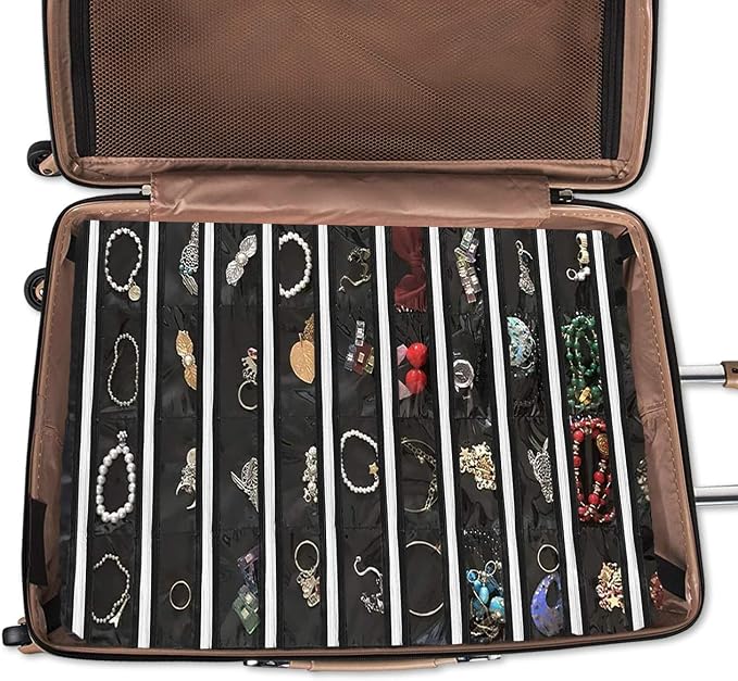 BB Brotrade Hanging Jewelry Organizer with Oxford Double Side 80 Zippered Storage Pocket (black)