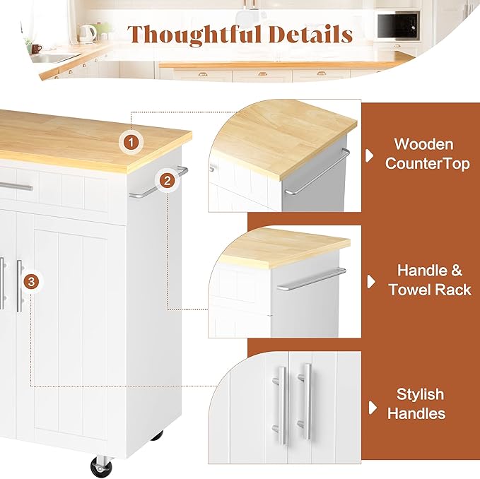 SUNLEI Rolling Kitchen Island Cart with Storage & Drawer – 26" Portable Kitchen Cart with Lockable Wheels, Towel Rack & Open Shelves for Kitchen, Dining Room, Living Room(White)