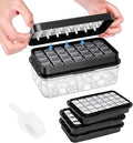 0.8“ Ice Cube Tray with Lid and Bin, PHINOX 84 Cubes Ice Trays for Freezer, Ice Cube Trays for Freezer with 3 trays, Container, Lid & Ice Scoop, BPA Free, Black(28Cubes/Tier)