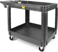 MaxWorks Heavy Duty 2‑Shelf Service Cart 500 lb Capacity Polypropylene Utility Cart with 5" Non‑Marring Casters Deep Trays and Built‑In Tool Storage for Garage Warehouse Workshop (80855)