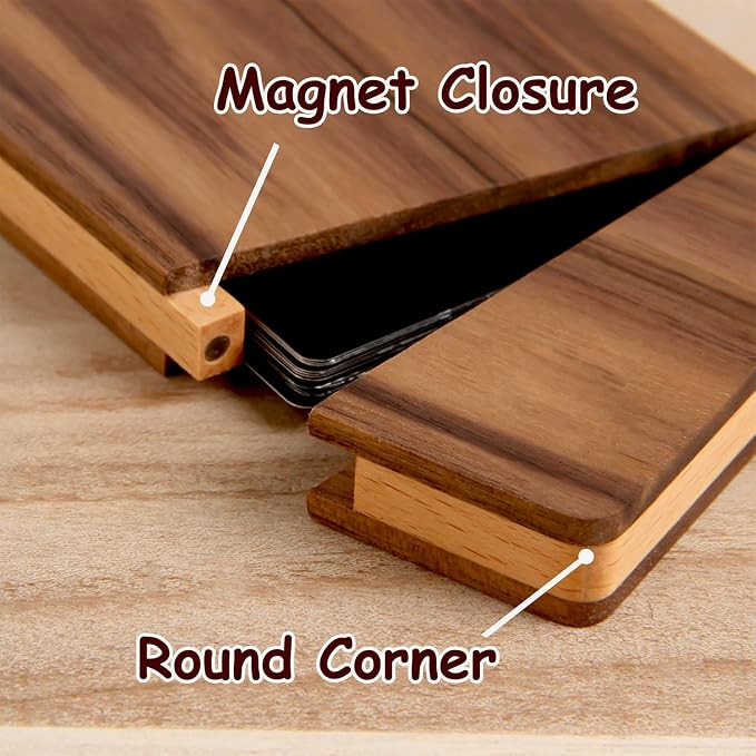 sunking Minimal Walnut & Beechwood Business Card Holder – Slim Handmade Wooden Card Case for 18 Cards, Elegant Pocket-Sized Design for Professionals, Gift for Men & Women(Wanlunt -1)
