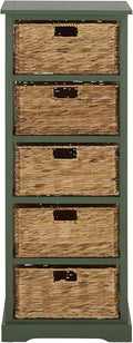 SAFAVIEH Home Collection – Vedette Dusty Green 5-Basket Storage Tower, Natural Rattan Accent Design, Fully Assembled (AMH5739J)