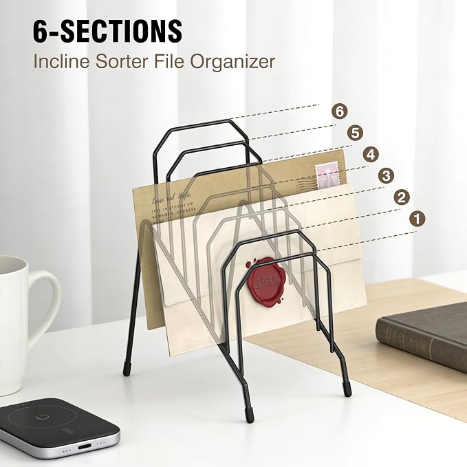 Gawerk Incline Desk Mail Organizer Letter Holder Rack with 6-Section