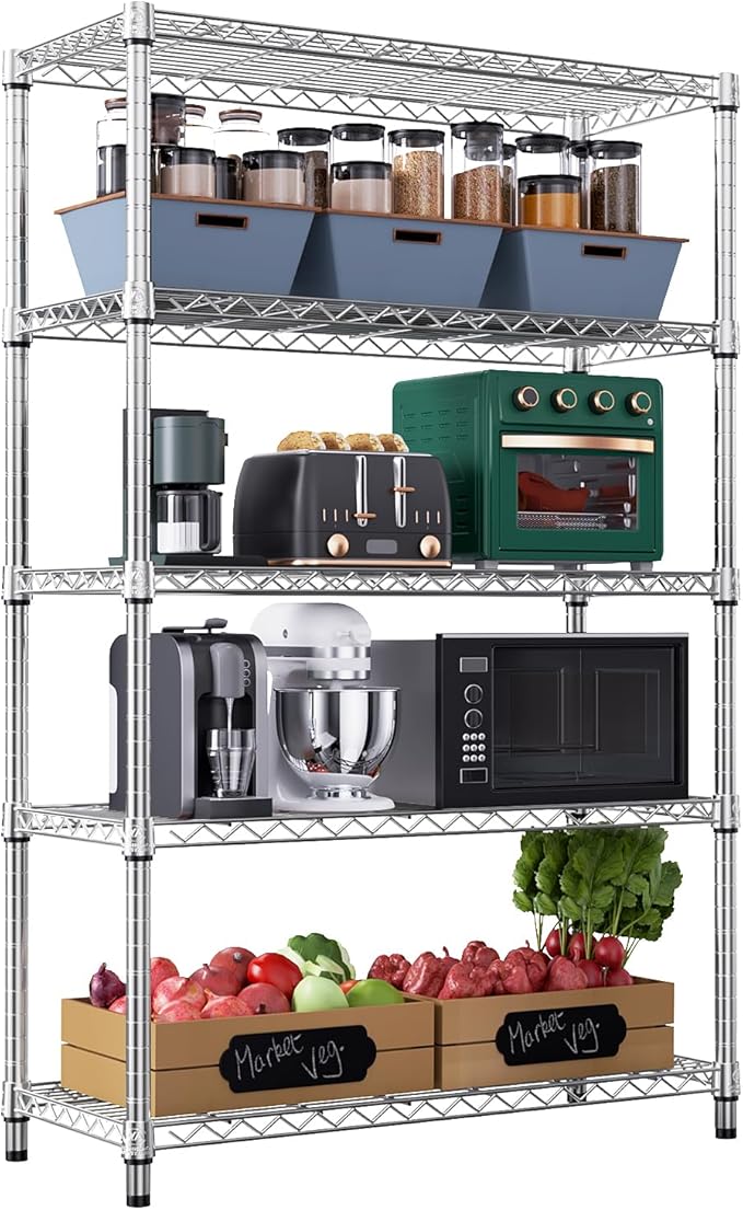 M MZG 1750 LBS Storage Shelves 5-Tier Utility Shelving Unit Steel Organizer Wire Rack for Home,Kitchen,Office,Garage, Capacity 17.7" D x 47.2" W x 72.3" H