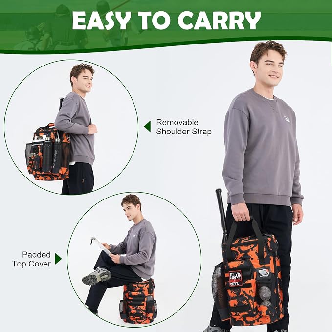 Baseball Bucket Bag, Softball Coaches Bags Fit 6 Gallon Buket | Baseball Coaching Accessories Organizer with Anti-Slip Bottom & Multiple Pockets for Bat, Gloves, Scoreboards