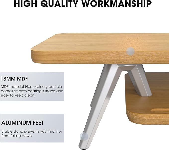 Fenge Dual Monitor Stand, Monitor Stands Riser for 2 monitors, 47.2 Inch Wood Desk Shelf with Storage Organizer and Cable Management for Office Desk Accessories