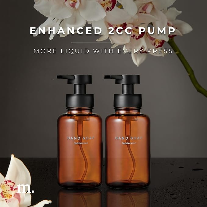 MaisoNovo Glass Foaming Soap Dispenser 14 Oz | Glass Bottles Pumps x 2 Amber