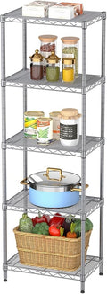 SINGAYE Metal Shelves Wire Shelving Storage Standing Adjustable Shelf Unit | 5 Tier Mesh Units Shelf for Kitchen Laundry Bathroom Closet Organizers Pantry Narrow Home Rack 10" D x 16" W x 55" H Gray