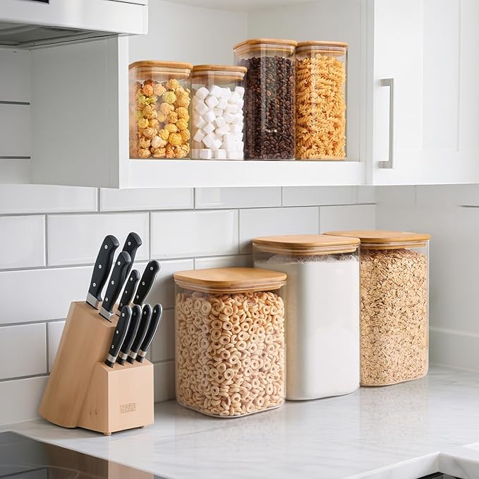 ComSaf Glass Storage Containers with Bamboo Lids 1.2/3.6 Qt 2 Pack | Pantry Organization, Flour Sugar Coffee Beans, Pasta Cereal Dry Food, Large Capacity, Cabinet Organization, Food Storage Jar