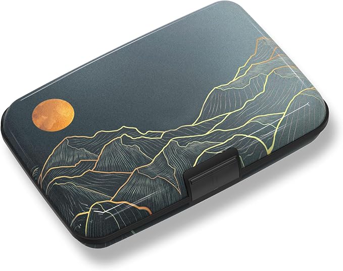 Credit Card Holder, Mini RFID Small Aluminum Card Wallet Business Card Case | Blocking Slim Metal RFID Blocking Front Pocket Wallet Hard Case Durable CC Holder for Men Boy, Cool Abstract Mountain