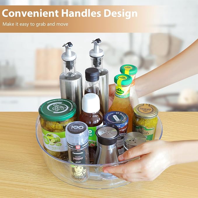 GUZON 3 Pack Lazy Susan Organizer for Cabinet, Upgraded 11.5" Clear Lazy Susan Turntable with Handles and Raised Edge, Rotating Spice Storage for Kitchen, Pantry, Refrigerator, Bathroom, Table