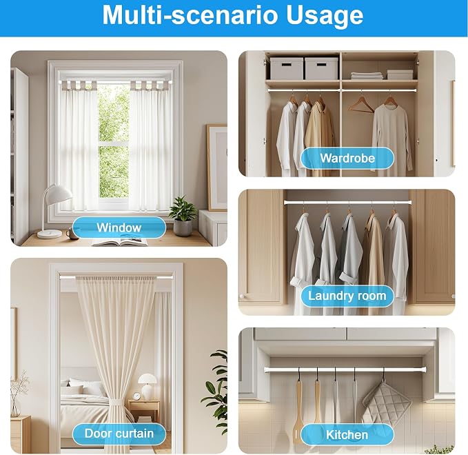 MEXAU 1 Pack Tension Curtain Rods 24-46 Inch,Adjustable Spring Tension Rods White Shower Curtain Rod No Drilling for Window, Bathroom, Closet, Room Divider, 7/8" Diameter